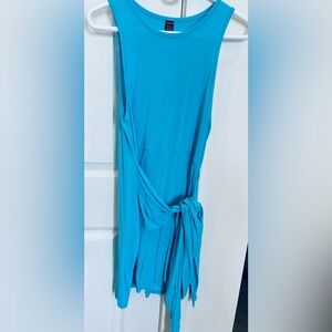 Shein Sleeveless Tie-Waist Dress in Turquoise Blue